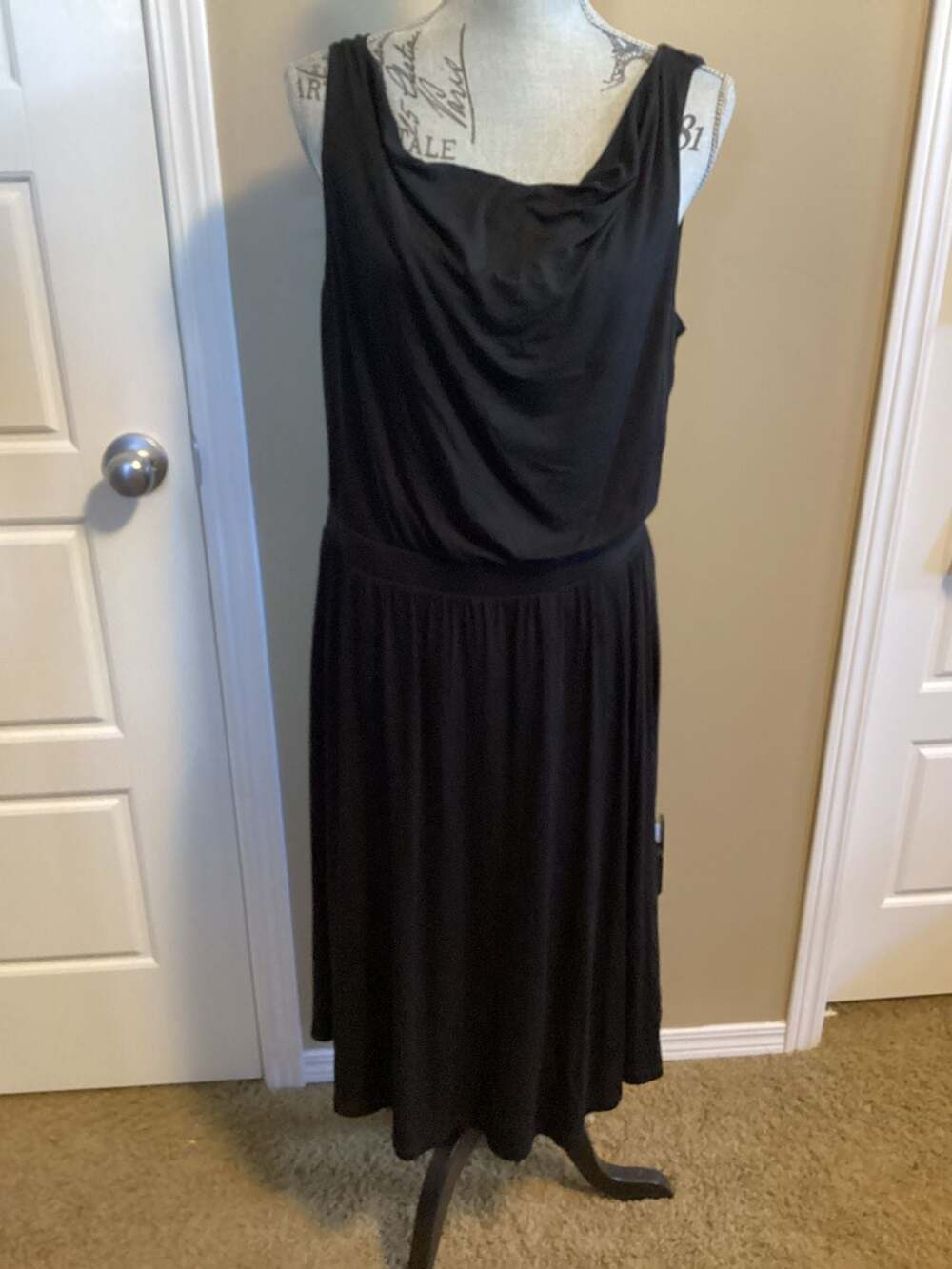 Maeve by Anthropologie Cowl Neck Midi Dress Size Large Black Sleeveless